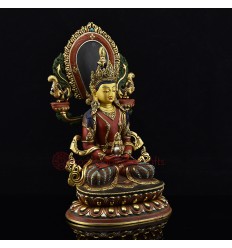 Hand Carved Gold Gilded & Copper Alloy Tibetan Buddhist Aparmita / Amitayus / Tsepame Rupa