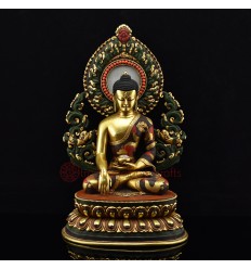Hand Carved Copper Alloy Gold Gilded & Hand Painted Tibetan Shakyamuni Sakyamuni Buddha Tomba Statue 