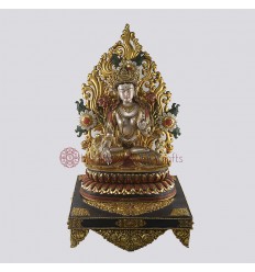  Hand Carved Painted & Gold Gilded Copper Tibetan Crowned White Tara / Dholkar on Throne Sculpture Statue