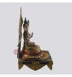  Hand Carved Painted & Gold Gilded Copper Tibetan Crowned White Tara / Dholkar on Throne Sculpture Statue