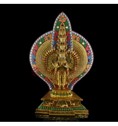 Hand Carved Fine Quality Gold Gilded 1000 Armed Avalokiteshvara / Chenrezig Copper Statue 