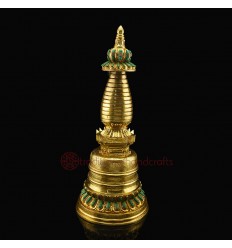 Gold Plated Copper Alloy Decorated with Stones Tibetan Buddhist Kadam Style Stupa / Chorten / Chaitya