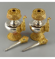 Fine Quality Buddhist Tibetan Ritual Gold & Silver Gilded Copper with Hand Carvings Bhumpa Bhumba Set