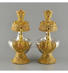 Fine Quality Buddhist Tibetan Ritual Gold & Silver Plated Copper with Hand Carvings Bhumpa Bhumba Set