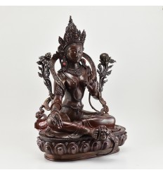 Hand Carved  Copper Alloy in Oxidation Finish Buddhist Tibetan Green Tara / Dholma Ritual Rupa Statue