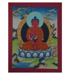 Hand painted 17" x 13" Amitabha Buddha Thangka Painting