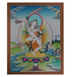 Hand painted 26.5"x20.5"  Magic Labdron / Damaru Jogini Cotton Canvas Tibetan Thangka