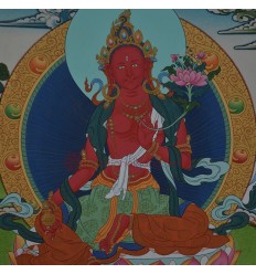 Hand painted 17" x 13" Red Tara Cotton Canvas Tibetan Buddhist Thangka Painting