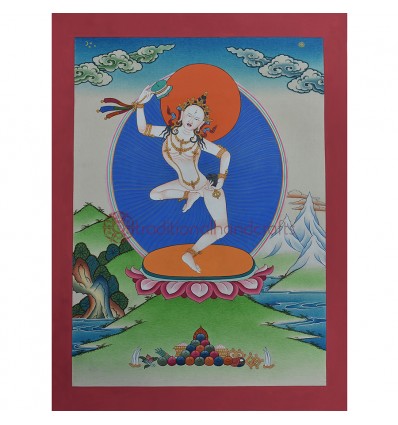 Hand Painted Magic Labdron / Damaru Jogini Cotton Canvas Tibetan Thangka