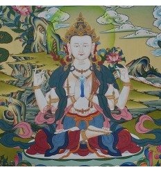 Hand Painted 26”x20” Chenrezig Avalokiteshvara Thangka Painting