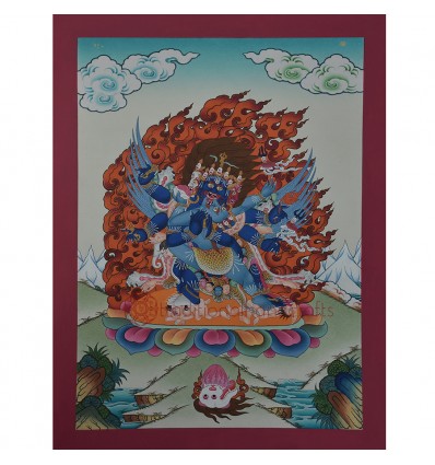 Hand Painted 17"x12.5" Vajrakilaya Thangka Scroll Painting