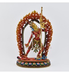 Hand Carved Gold Gilded & Hand Face Painted and Beautifully Hand Painted Buddhist Tibetan Vajrayogini Dakini Copper Statue