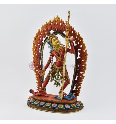 Hand Carved Gold Gilded & Hand Face Painted and Beautifully Hand Painted Buddhist Tibetan Vajrayogini Dakini Copper Statue