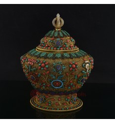 Hand Carved Buddhist Tibetan Gold Plated Filigree (Siko) Rice Bowl Gulpa