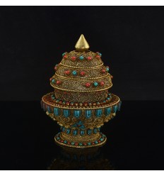 Hand Carved Copper  Alloy with Gold Plated Rice Bowl Gulpa