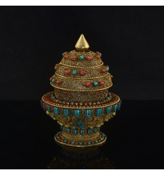 Hand Carved Copper  Alloy with Gold Plated Rice Bowl Gulpa