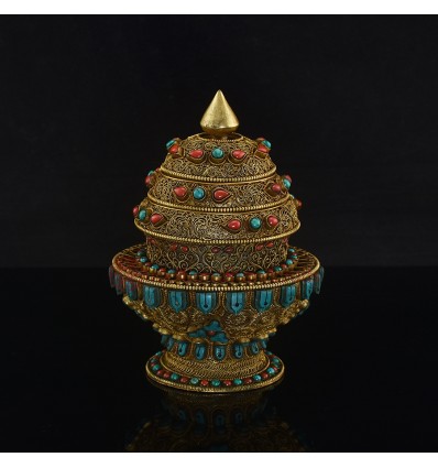 Hand Carved Copper  Alloy with Gold Plated Rice Bowl Gulpa