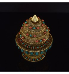 Hand Carved Copper  Alloy with Gold Plated Rice Bowl Gulpa