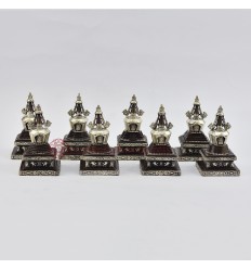 Machine Made Copper Alloy with Silver Plated in Oxidation Finish 4" 8 Piece Stupa