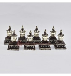 Machine Made Copper Alloy with Silver Plated in Oxidation Finish 4" 8 Piece Stupa