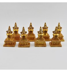 Machine Made Copper Alloy with Gold Plated 4" 8 Piece Stupa / Chorten