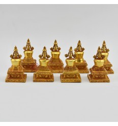 Machine Made Copper Alloy with Gold Plated 4" 8 Piece Stupa / Chorten