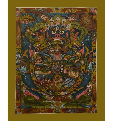 Hand Painted Buddhist Wheel of Life Thangka Thanka Scroll Painting