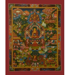 Hand Painted Tibetan Buddhist Buddha Life Story Thangka Scroll Painting