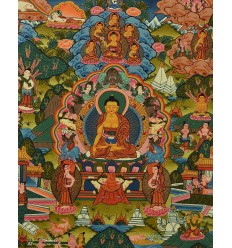 Hand Painted Tibetan Buddhist Buddha Life Story Thangka Scroll Painting