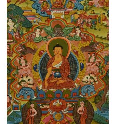 Hand Painted Tibetan Buddhist Buddha Life Story Thangka Scroll Painting