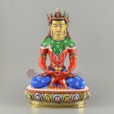 Hand Made 10.5" Amitabha Crown Buddha Gold Gilded Painted Copper Statue 