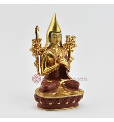 Hand Carved 24 Karat Gold Gilded and Hand Painted 9.5" Guru Je Tsongkhapa Statue