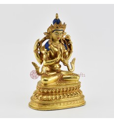 Hand Made Copper Alloy with 24 Karat Gold Gilded and Hand Painted Face Chenrezig Statue