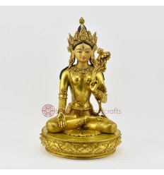 Hand Made Gold Face Painted  14" White Tara / Dolkar  Copper Gold Gilded Statue Patan