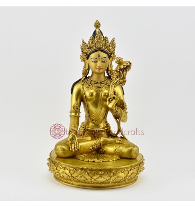 Hand Made Gold Face Painted  14" White Tara / Dolkar  Copper Gold Gilded Statue Patan