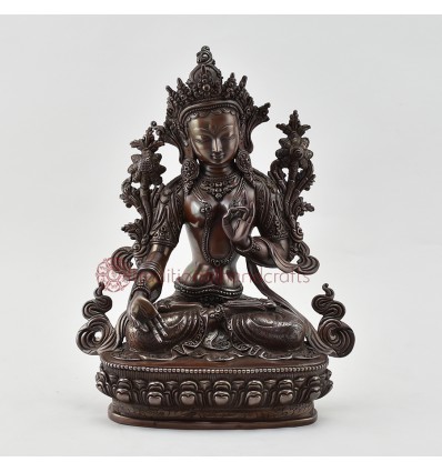 Fine Hand Carved 9.5" White Tara/Dolkar Oxidized Copper Statue Frm Patan, Nepal