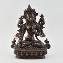 Fine Hand Carved 9.5" White Tara/Dolkar Oxidized Copper Statue Frm Patan, Nepal