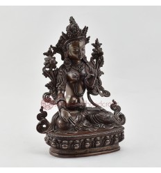 Fine Hand Carved 9.5" White Tara/Dolkar Oxidized Copper Statue Frm Patan, Nepal