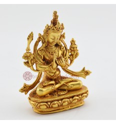 Machine Made  Copper Alloy Gold Plated 4" White Manjushri Statue