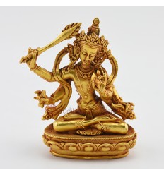 Machine Made Copper Alloy Gold Plated 4" Four Armed Manjushri Statue