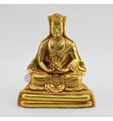 Machine Made, Copper Alloy Gold Plated 4.5" Gampopa Statue