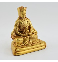 Machine Made, Copper Alloy Gold Plated 4.5" Gampopa Statue