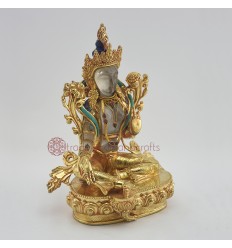 Hand Made Copper Alloy with 24 Karat Gold Gilded Green Tara / Dholma Statue