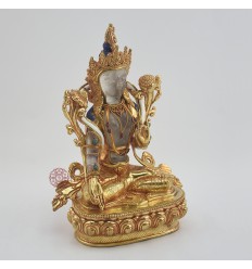 Hand Made Copper Alloy with 24 Karat Gold Gilded White Tara / Dolkar Statue