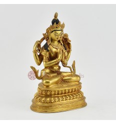 Hand Carved Gold Gilded & Hand Face Painted Buddhist Tibetan Chenrezig / Avalokiteshvara Statue