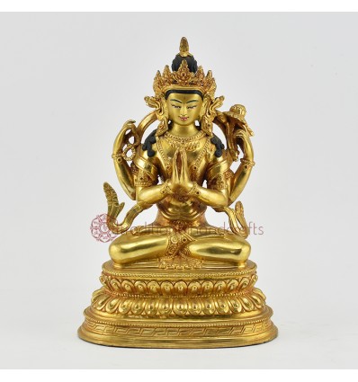 Hand Made Gold Gilded & Hand Face Painted Buddhist Tibetan Chenrezig / Avalokiteshvara Statue