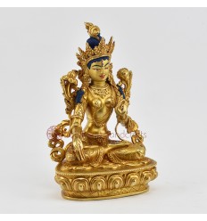 Hand Carved 24 Karat Gold Gilded & Face Painted Tibetan Buddhist White Tara Copper Statue 