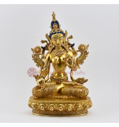 Fine Quality Hand Carved Gold Detailed Face Painted Tibetan Buddhist Religious White Tara / Dholkar Copper Statue