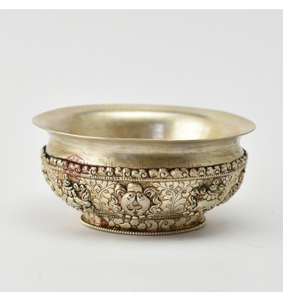 Hand carved White Metal Decorated Yellow Resin inside Phuru – Tibetan Tea / Offering Bowl