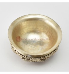 Hand carved White Metal Decorated Yellow Resin inside Phuru – Tibetan Tea / Offering Bowl